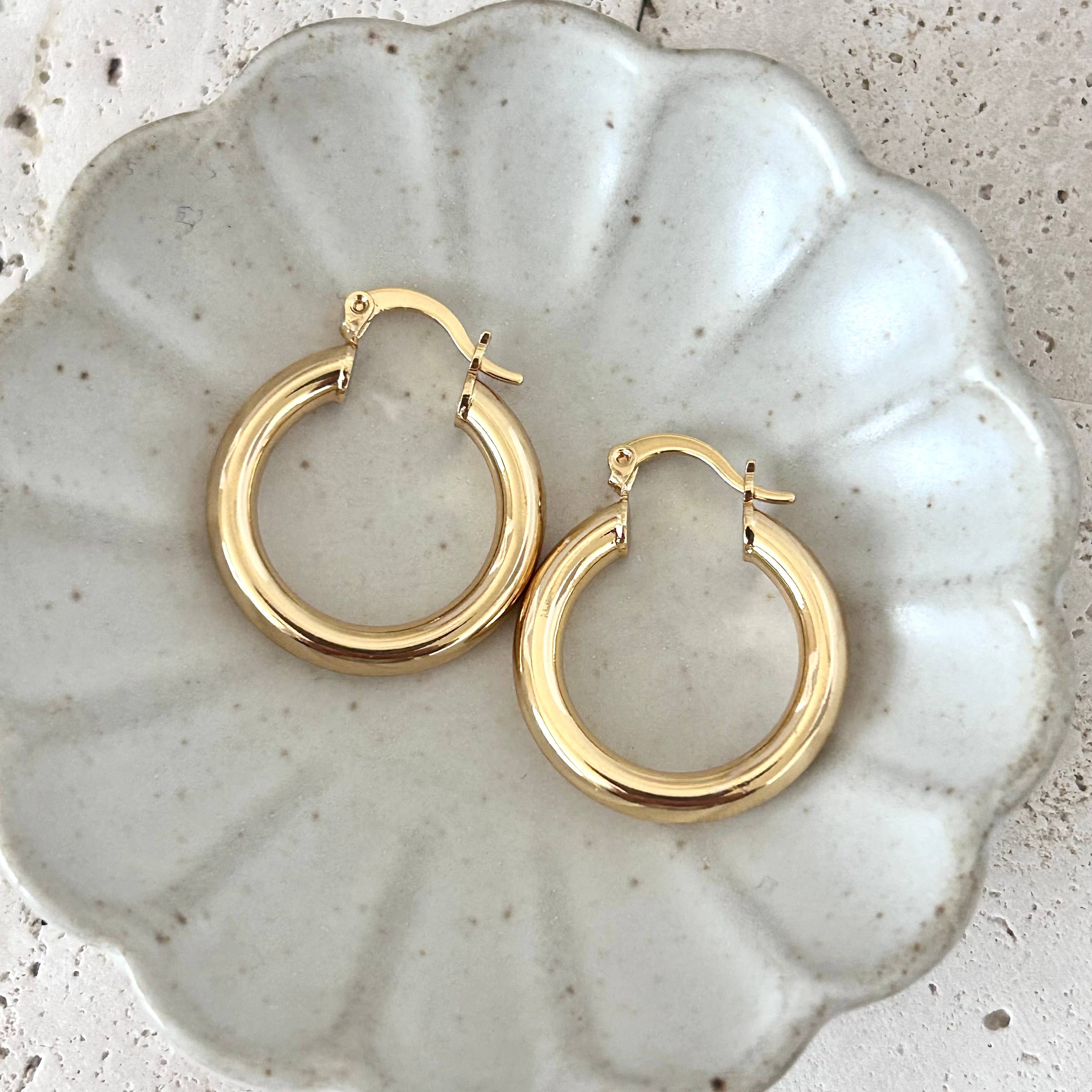 Amady Jewelry - Wholesale Hoop Earrings - 4mm Thick Hoop Earrings 18k GOLD FILLED 25mm Lightweight 1