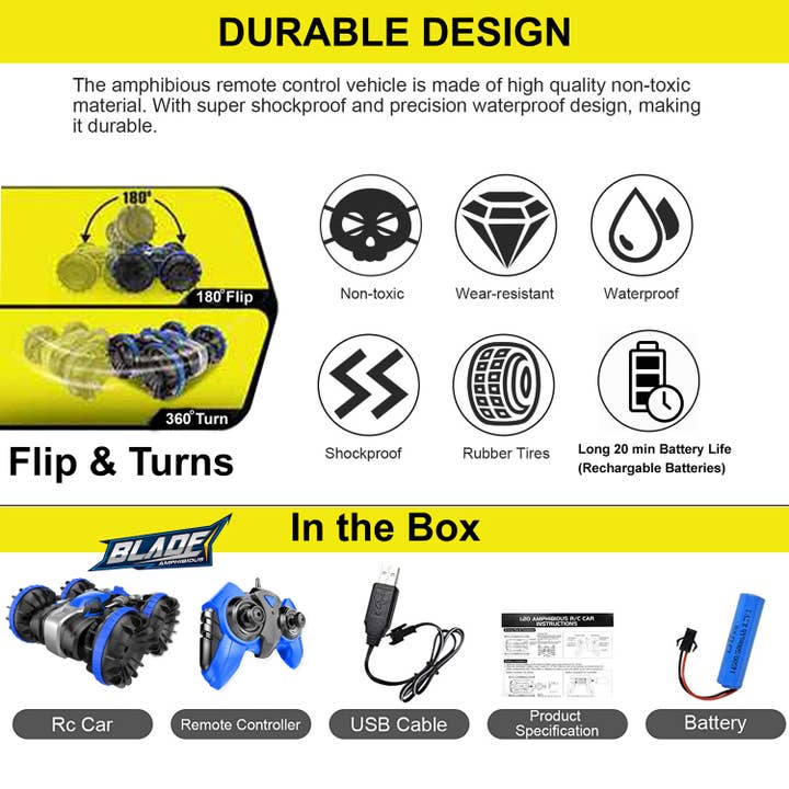Toyventures - Wholesale Toy Car/Truck - Kids - Amphibious Remote Control Car for Kids 2.4 GHz RC Stunt Car2