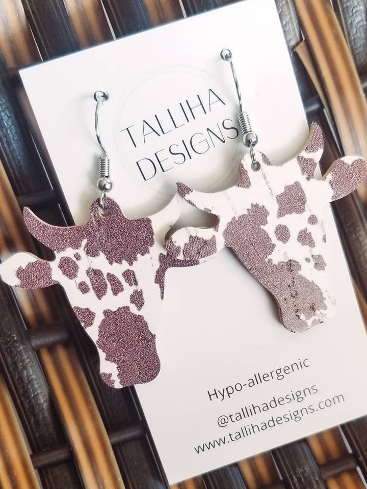 Brincos de cortiça com suporte de couro genuíno Brown Cow Western Steer por atacado de Talliha Designs