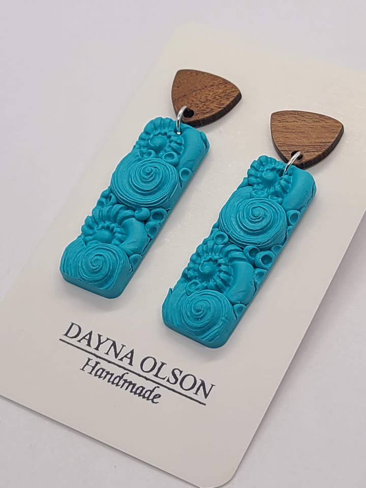 Ocean Earrings, Polymer Clay, Sealife, Seashells, Teal for wholesale by Dayna Olson Handmade