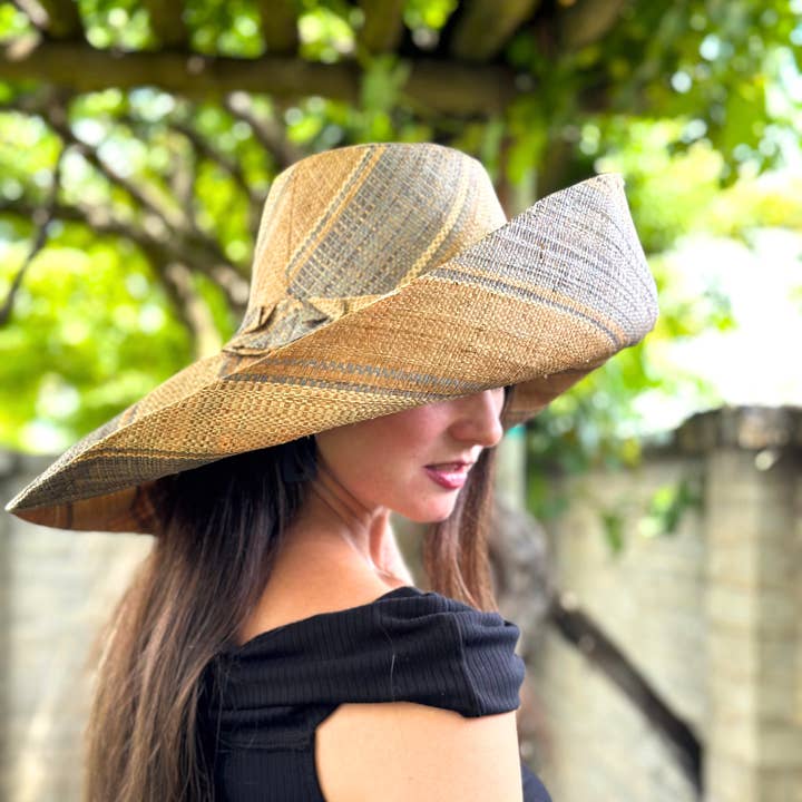 Shebobo - Wholesale Straw hat – women's - Monica 5" & 7" Wide Brim Stripe Packable Straw Sun Hats20