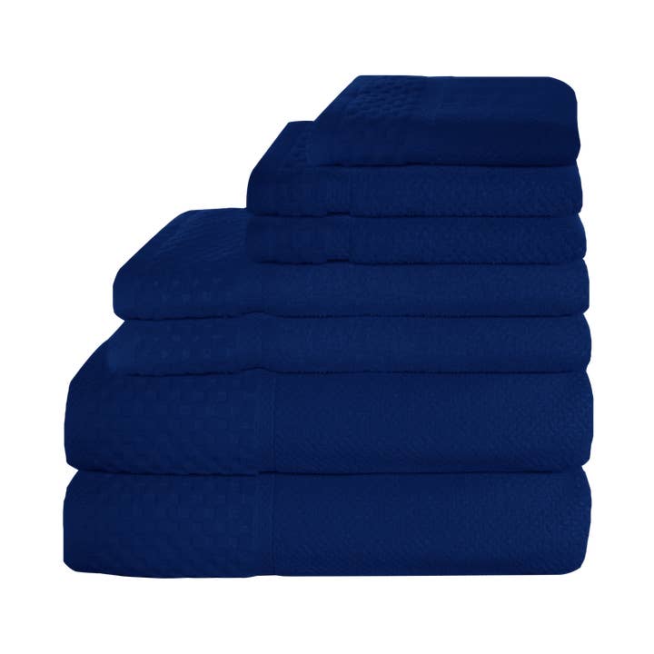 7 Piece Towel Set Textured 100% Cotton 650 GSM Blue for wholesale by Cozablu Home Towels
