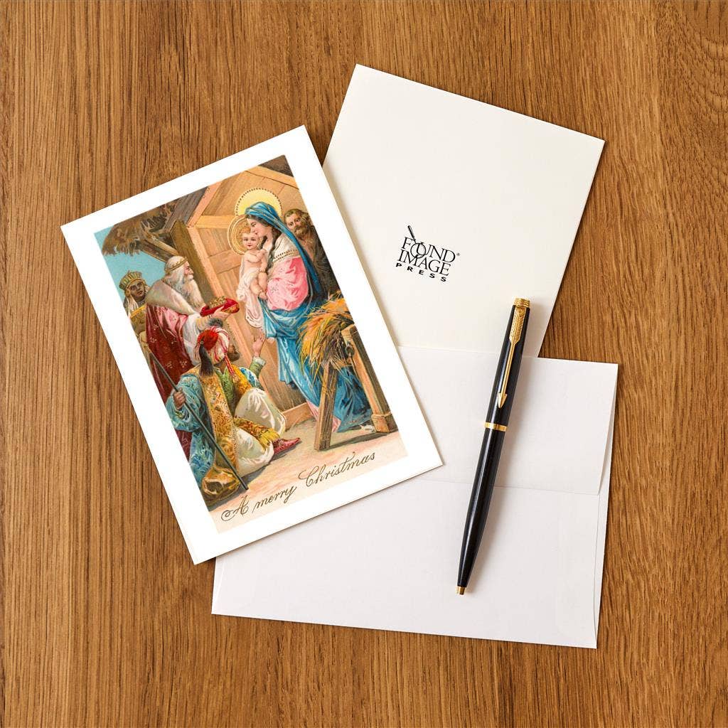 Found Image Press - Wholesale Stationery/Notecard Set - Greeting Card MC-340 A Merry Christmas, Wise Men at Manger1