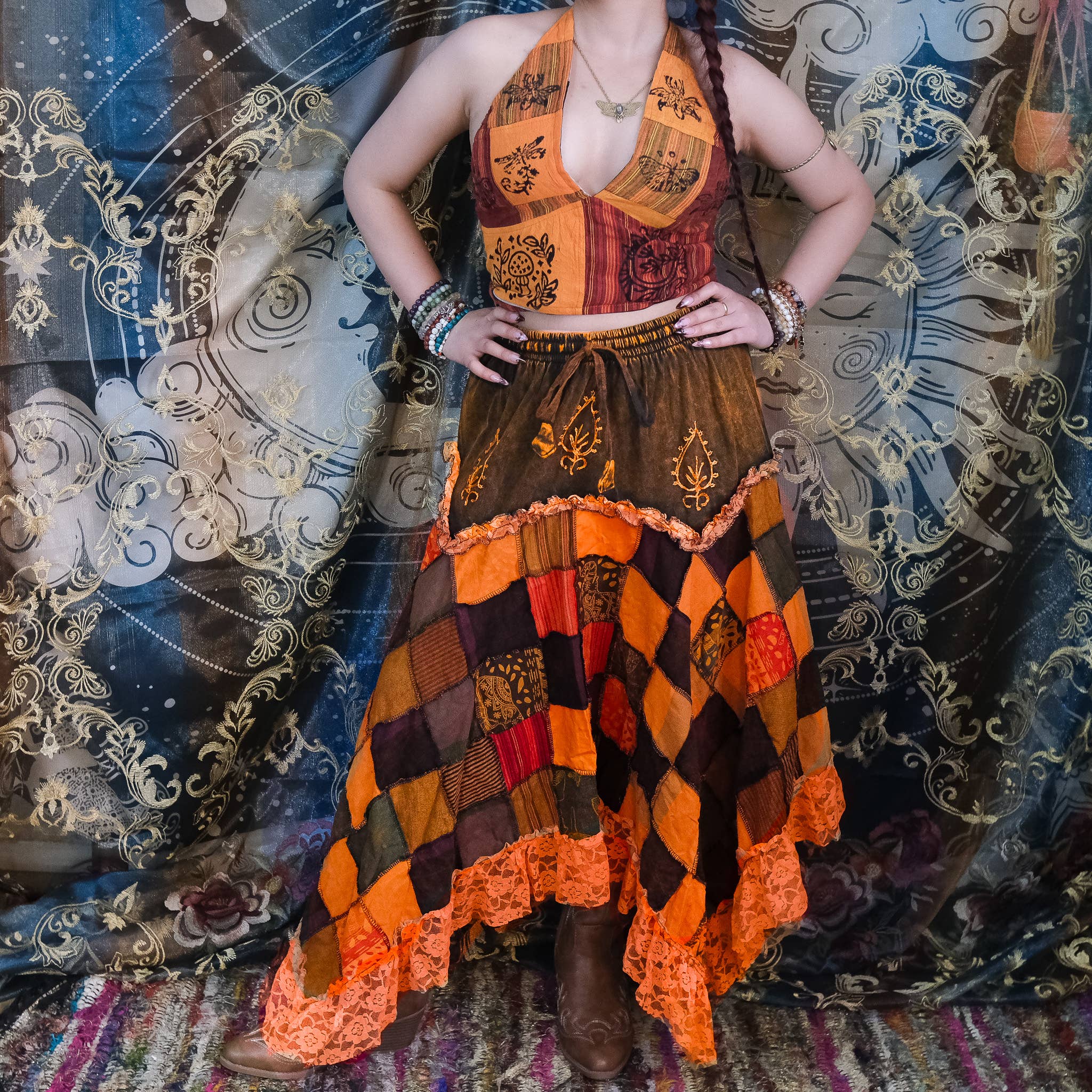 Karma Nepal Crafts - Wholesale Skirt - Women's - Patchwork Assymetrical Flowy Skirt with Lace2