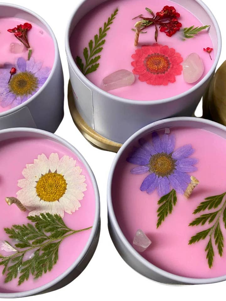 Soothe and Calm Frosted Rose and Pink Pepper with Rose Quartz Eco Soy Candle 100ml for wholesale by The Stuff I Love