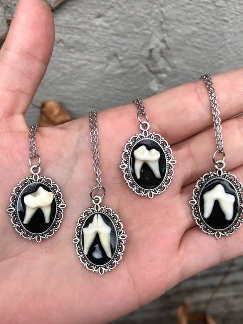 Cameo Tooth Necklace oddities taxidermy for wholesale by Osteal Blossoms