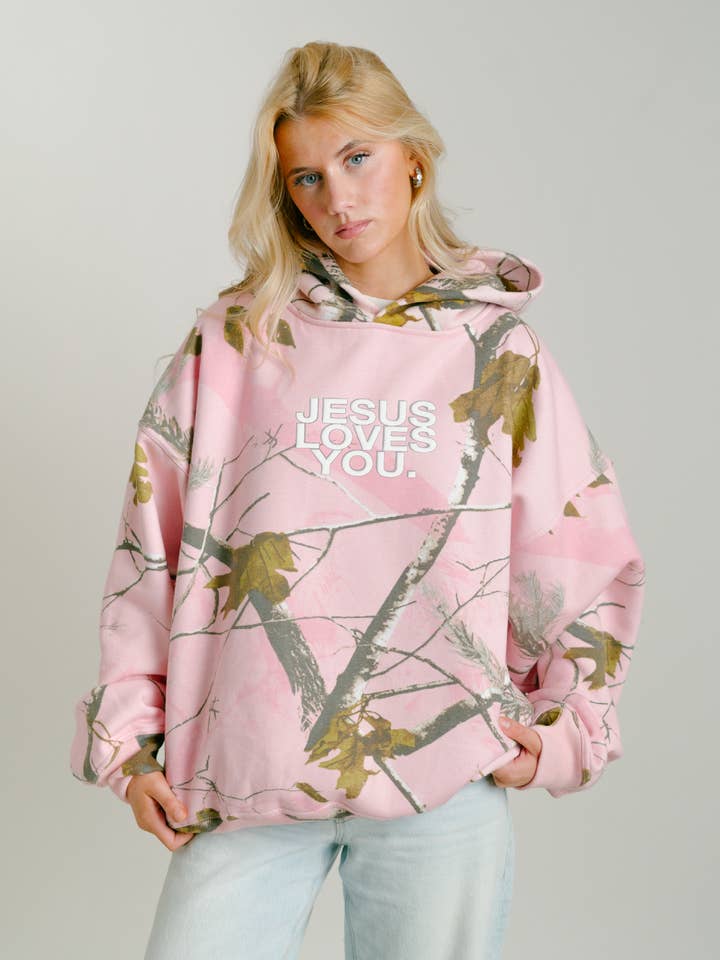 LUX || Blush Woodland Camo || 32 Oz. || Cropped Fit {Pre-Order} for wholesale by Jesus Loves You Company