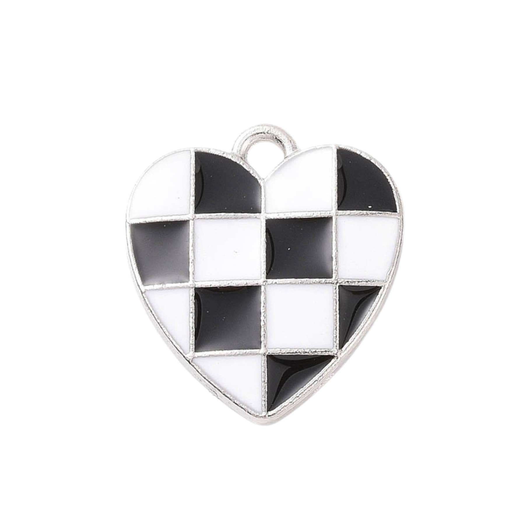 Love, Paige Designs - Wholesale Individual Charm/Pendant - Silver Alloy Checkered Heart Charm