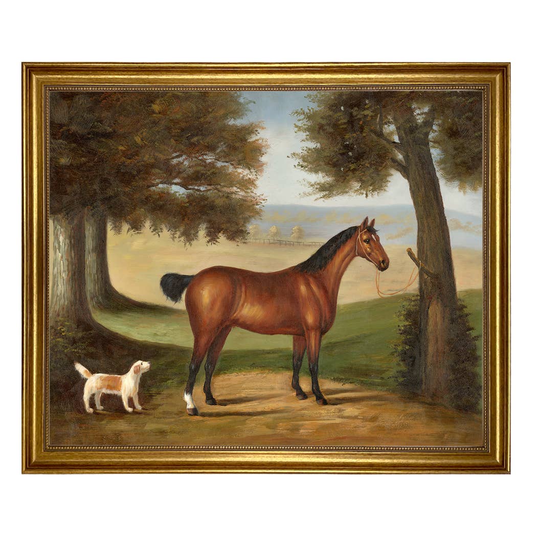 Madison Bay Co. - Historical Home Decor Reproductions - Wholesale Art Print - Horse and Dog in Landscape Vintage Painting Print on Canvas4