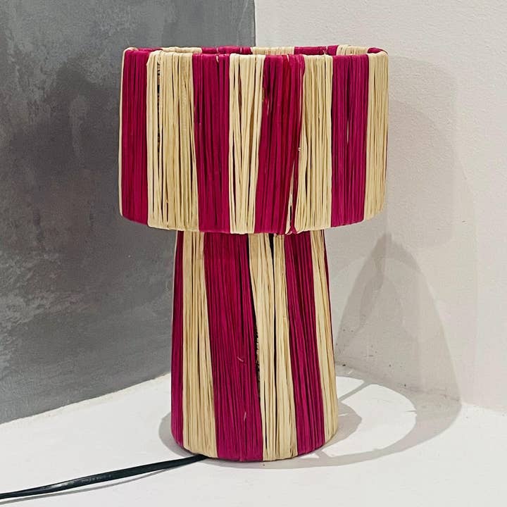 Gestreepte Roze Raffia Tafellamp, Natuurlijke Boho Accentverlichting voor wholesale door LeBazare