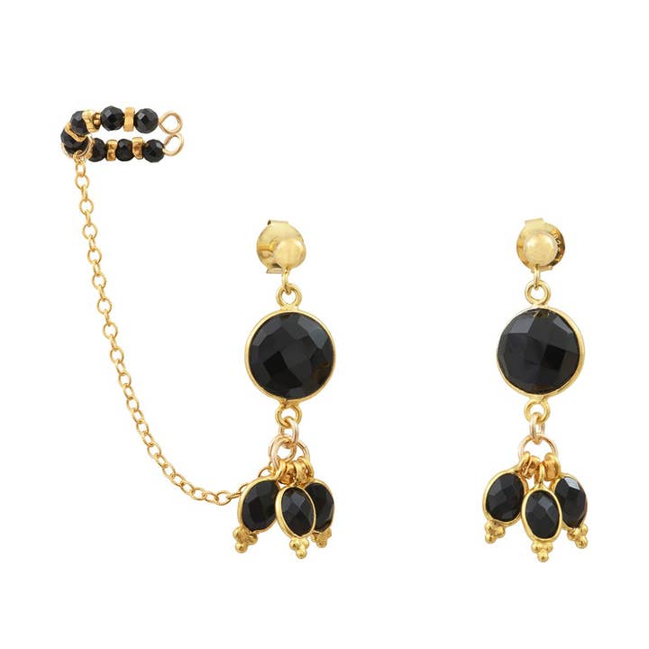 Brincos Bangalore-Onyx com punho de orelha por atacado de CLAIRE BERTEAU