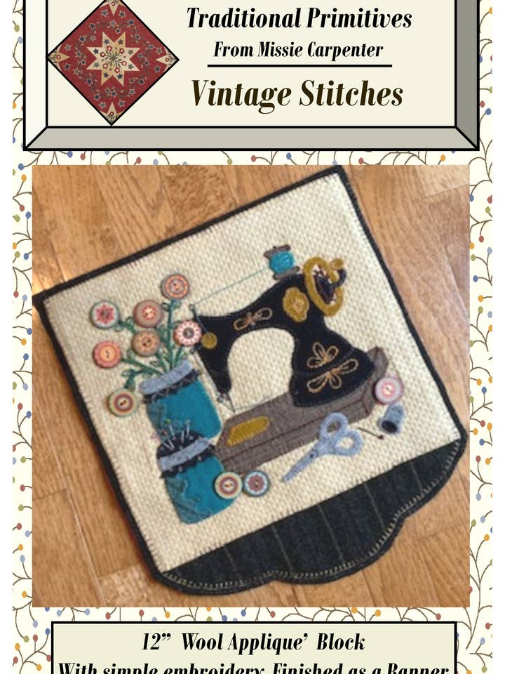 Vintage Stitches - Patrón de Apliqué de Lana de 12" con Pack de Botones para venta al por mayor de Traditional Primitives