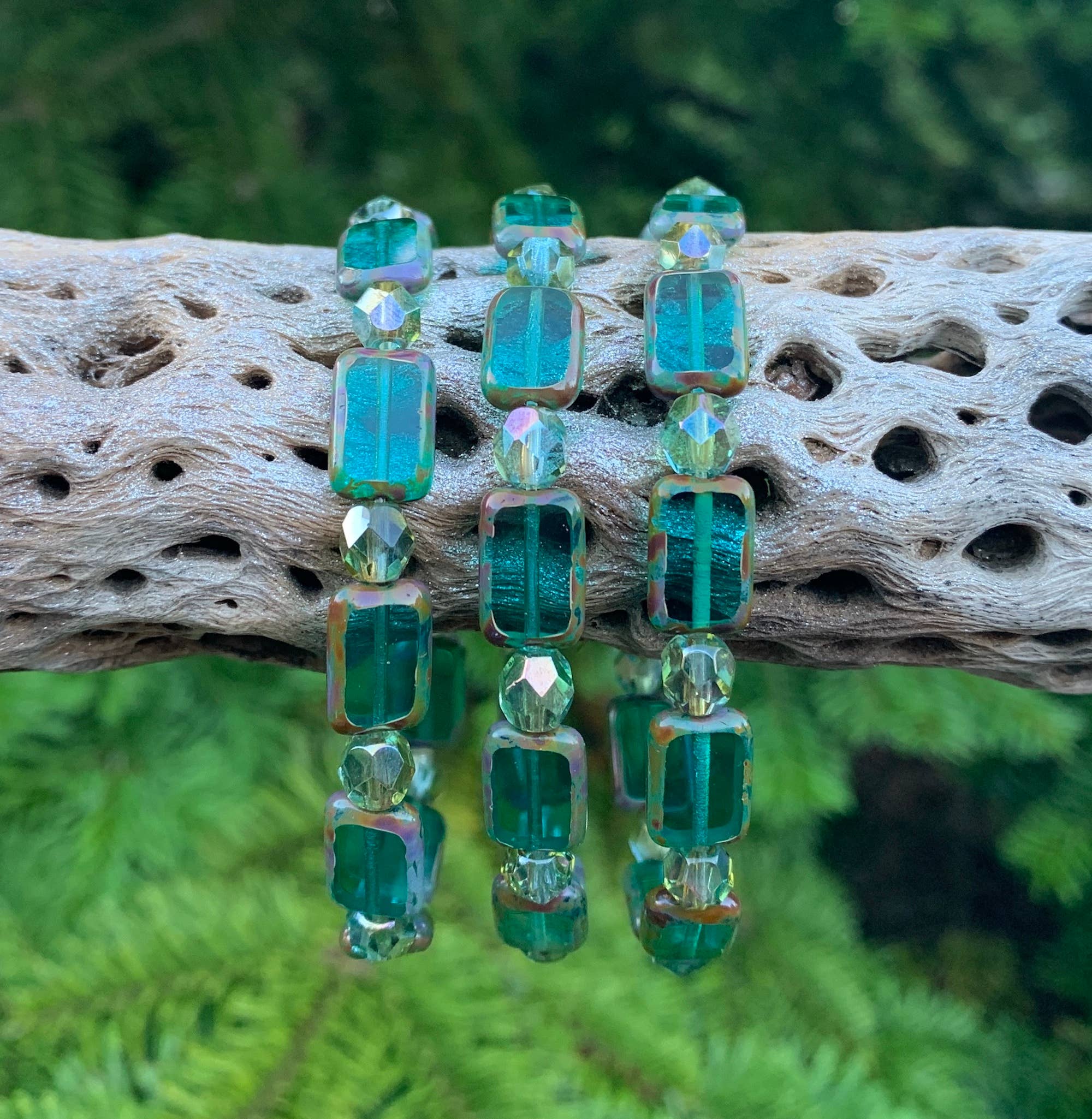 Marlene VanBeek Jewelry - Venta al por mayor Pulsera de cuentas - Pulsera Elástica Rectangular - apilable rosa aqua turquesa1