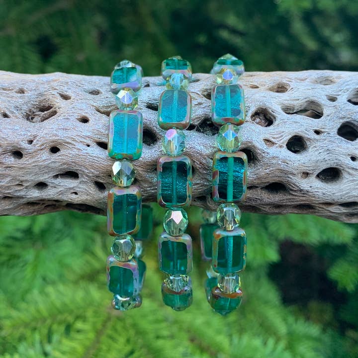 Marlene VanBeek Jewelry - Venta al por mayor Pulsera de cuentas - Pulsera Elástica Rectangular - apilable rosa aqua turquesa1