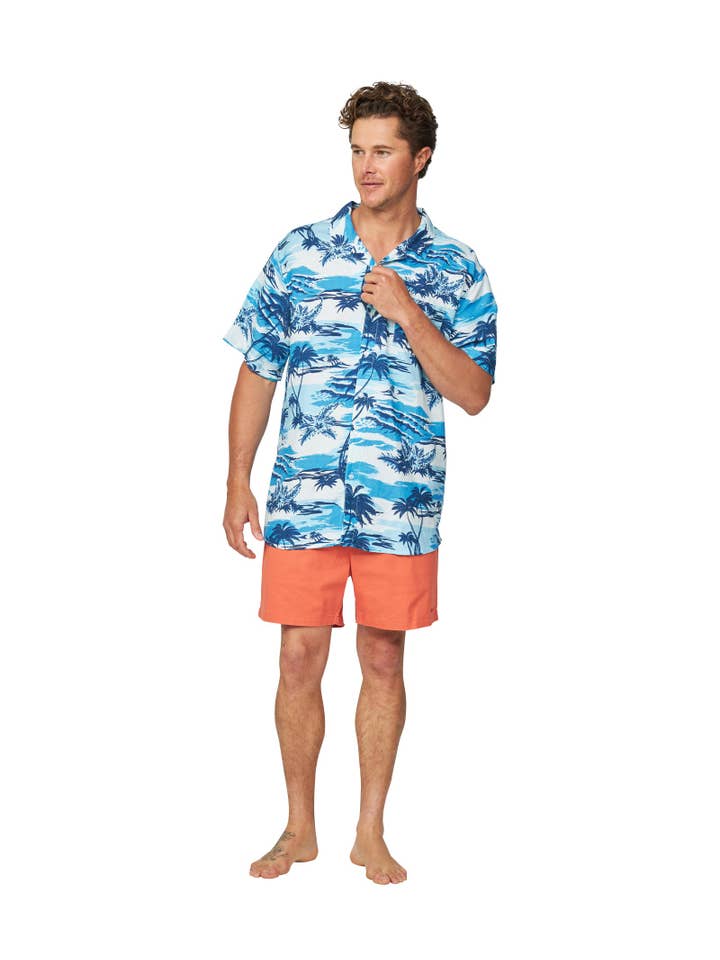 Okanui - Wholesale Buttoned-down shirt – Men's - Mens - Aloha Shirt - Sun Daze - Blue