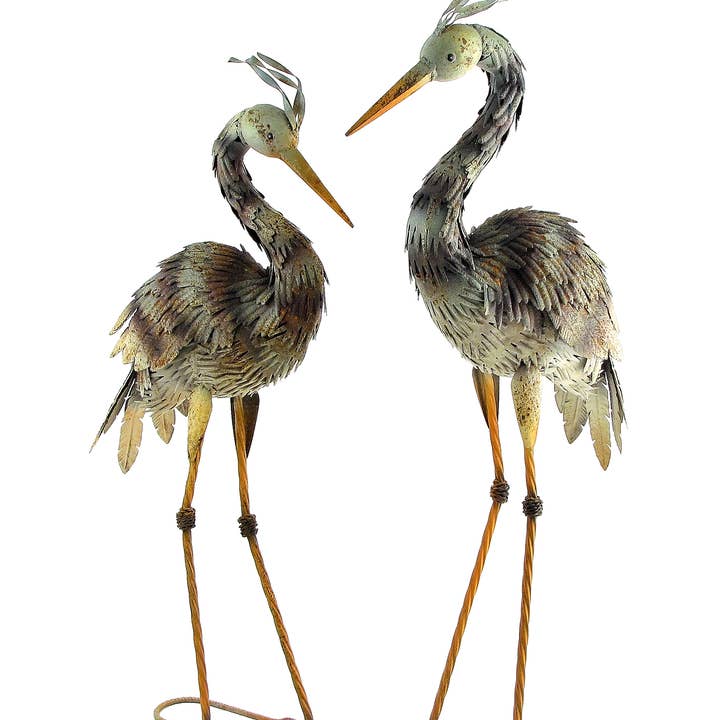Zaer Ltd. International - Wholesale Sculpture - 30.5" Tall Iron Heron Garden Statue- 2PC/Set