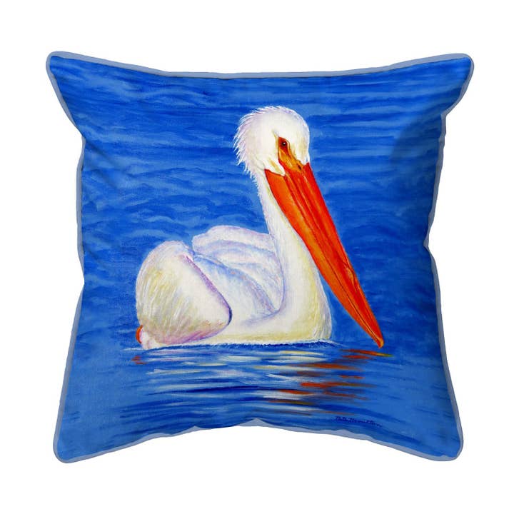 White Pelican Portrait Corded Pillow for wholesale by Betsy Drake Interiors