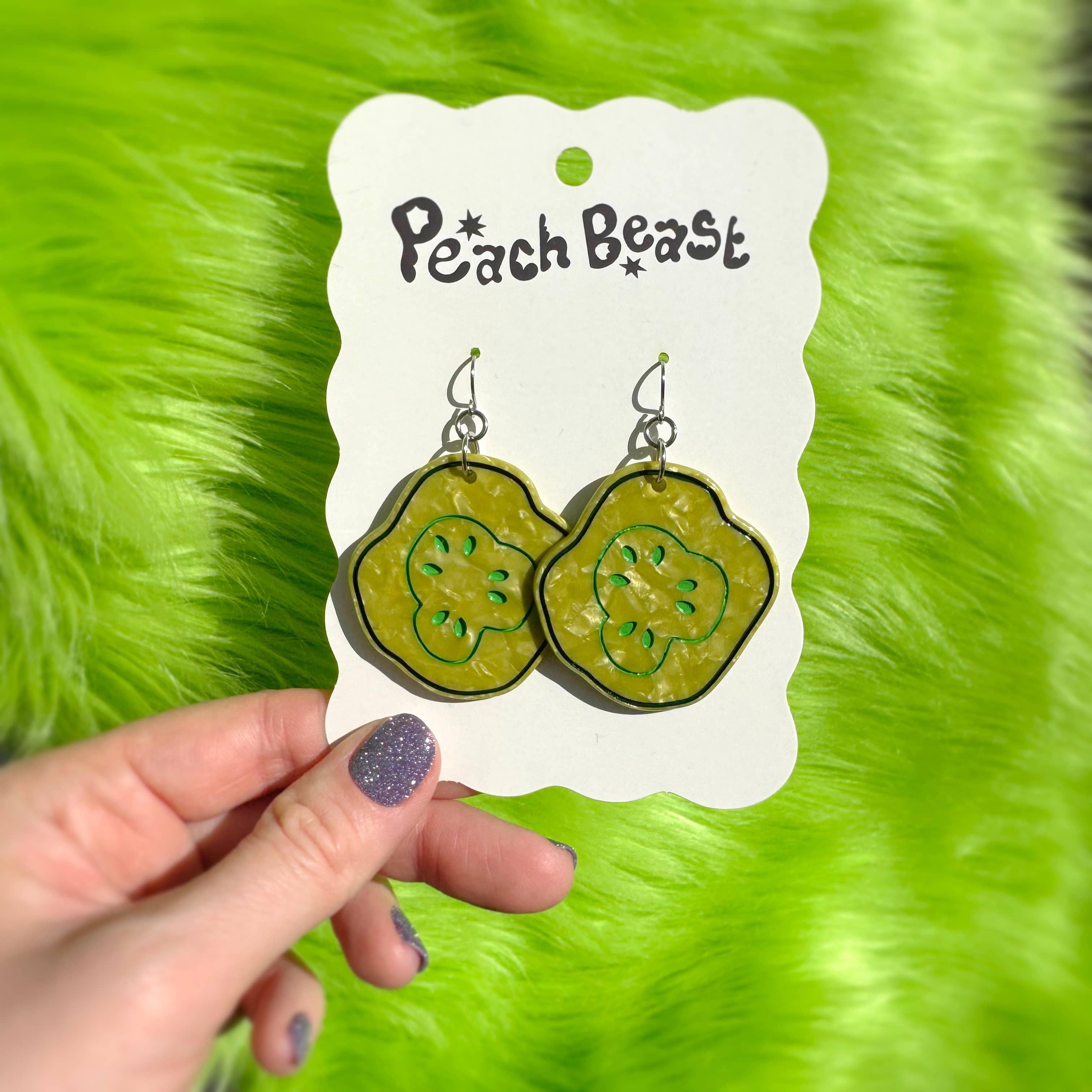 Peach Beast - Wholesale Dangle Earrings - Pickle Chip Statement Earrings1
