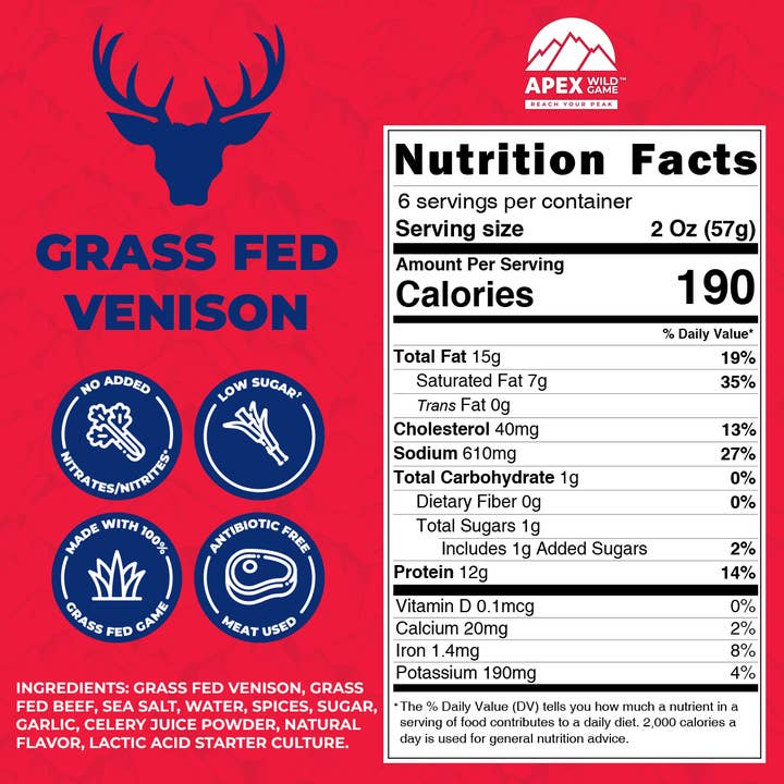 Farmers' Market Foods - Wholesale Sausage - Venison + Grass Fed Beef Summer Sausage 12oz