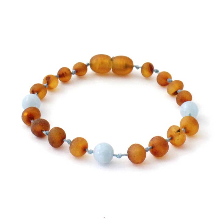 Amber Armband Cognac Ruw & Aquamarijn | Baby 14cm voor wholesale door Zebra Babies