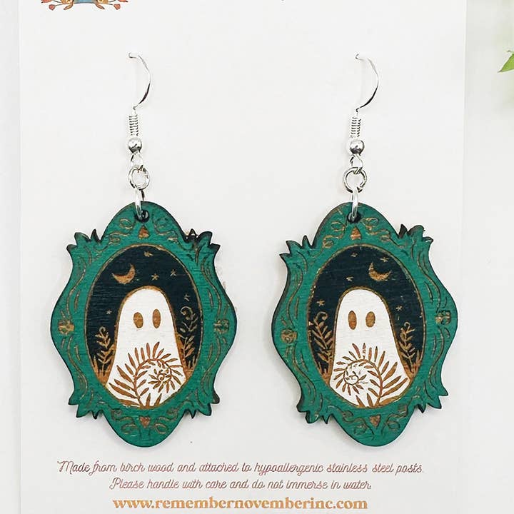 Ghost Dangle Earrings, Halloween Earrings for wholesale by Remember November, Inc