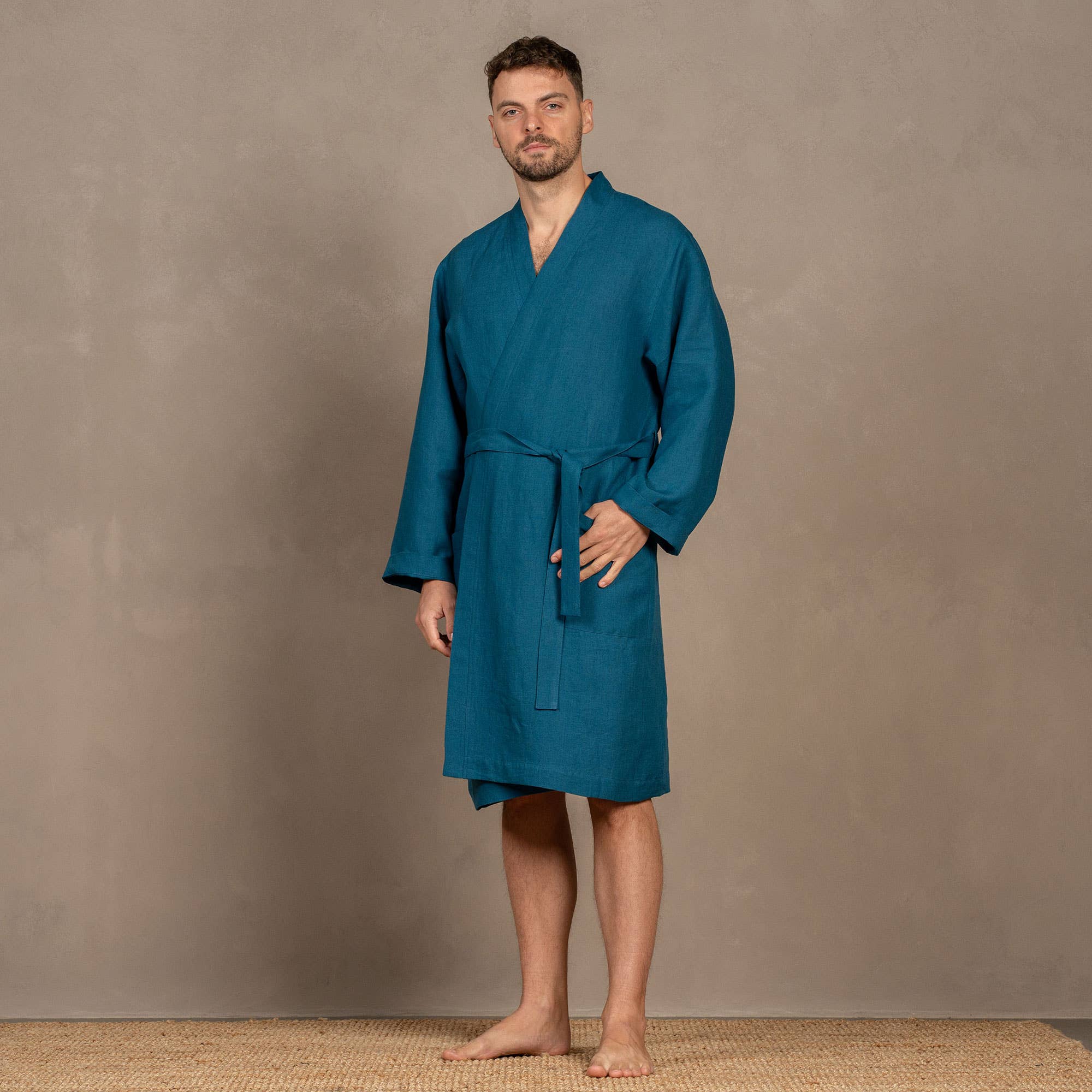 menique – wholesale Robe – Men's – 100% Linen Bath Robe for Men - Long Bath Robe2