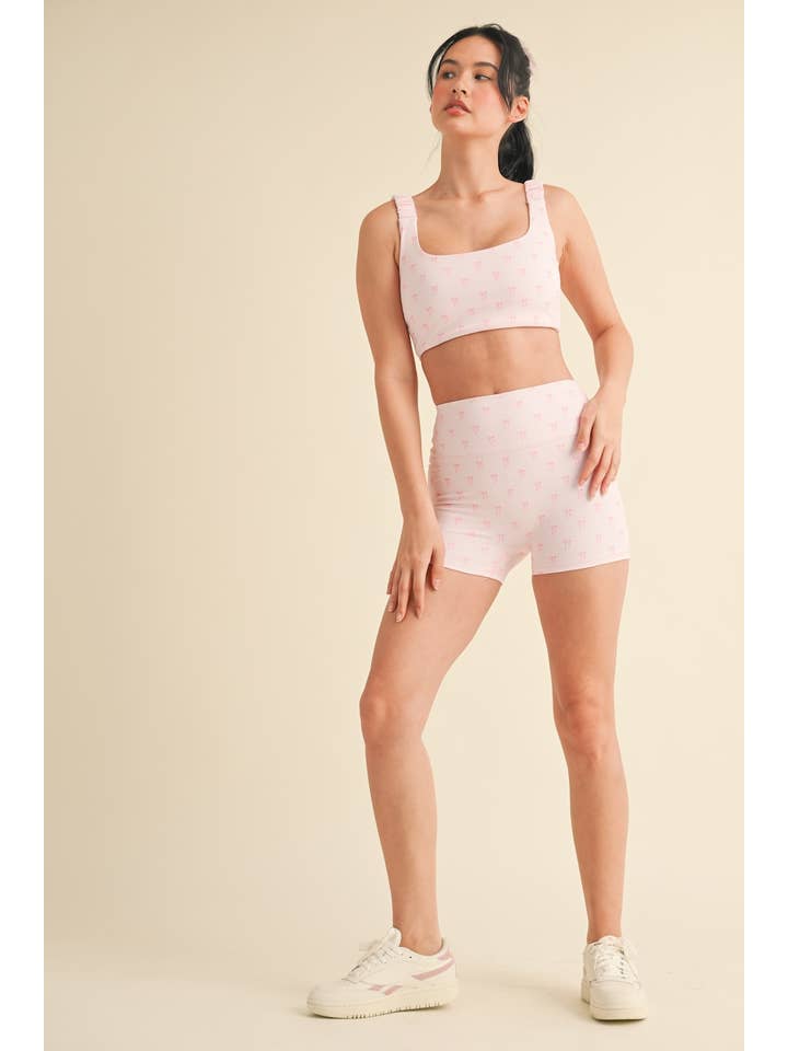 Pink Bows Bow Print Ruched Bra Top for wholesale on Faire