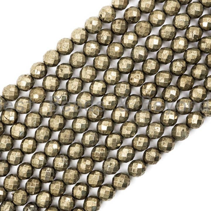 BestBeads&Beyond - Wholesale Beads - Quality Natural Pyrite 2mm/3mm/4mm/6mm/8mm/10mm/12mm/14mm/16mm beads, Round Faceted Pyrite Gemstone Beads, 15inch strand, SKU#W23