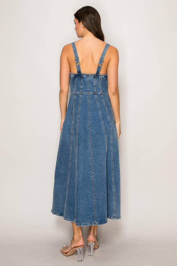 C7034 - FRONT ZIPPER HALTER NECK DENIM DRESS for wholesale on Faire5