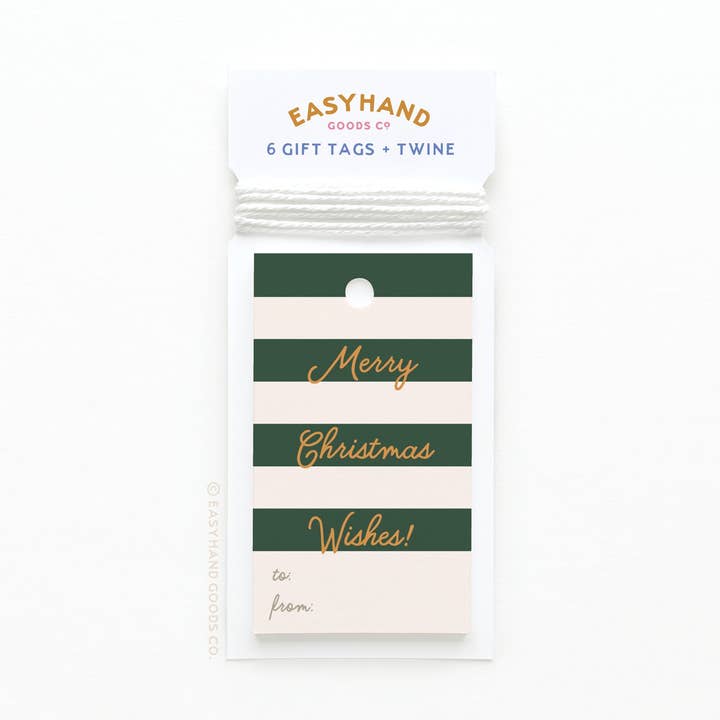 Étiquettes-cadeaux à rayures avec vœux de Joyeux Noël pour la vente par Easyhand Goods – formerly Onderkast