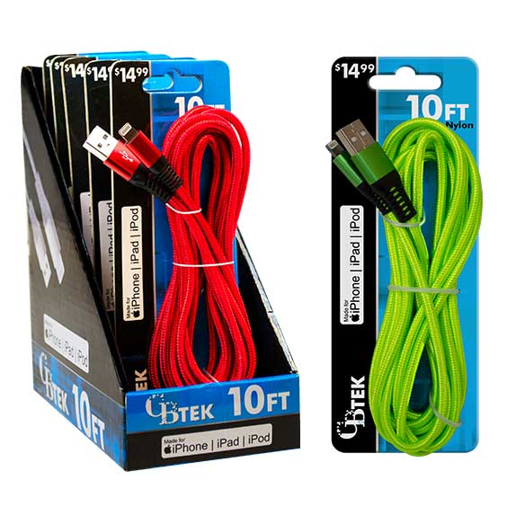 CBTEK iPhone 10ft Nylon Cable MFI Certified for wholesale by CB Distributors, Inc.