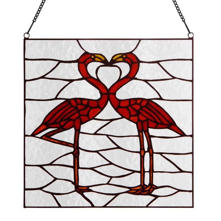 River of Goods - Wholesale Suncatcher - 12.5"H Pink Flamingos Stained Glass Window Panel
