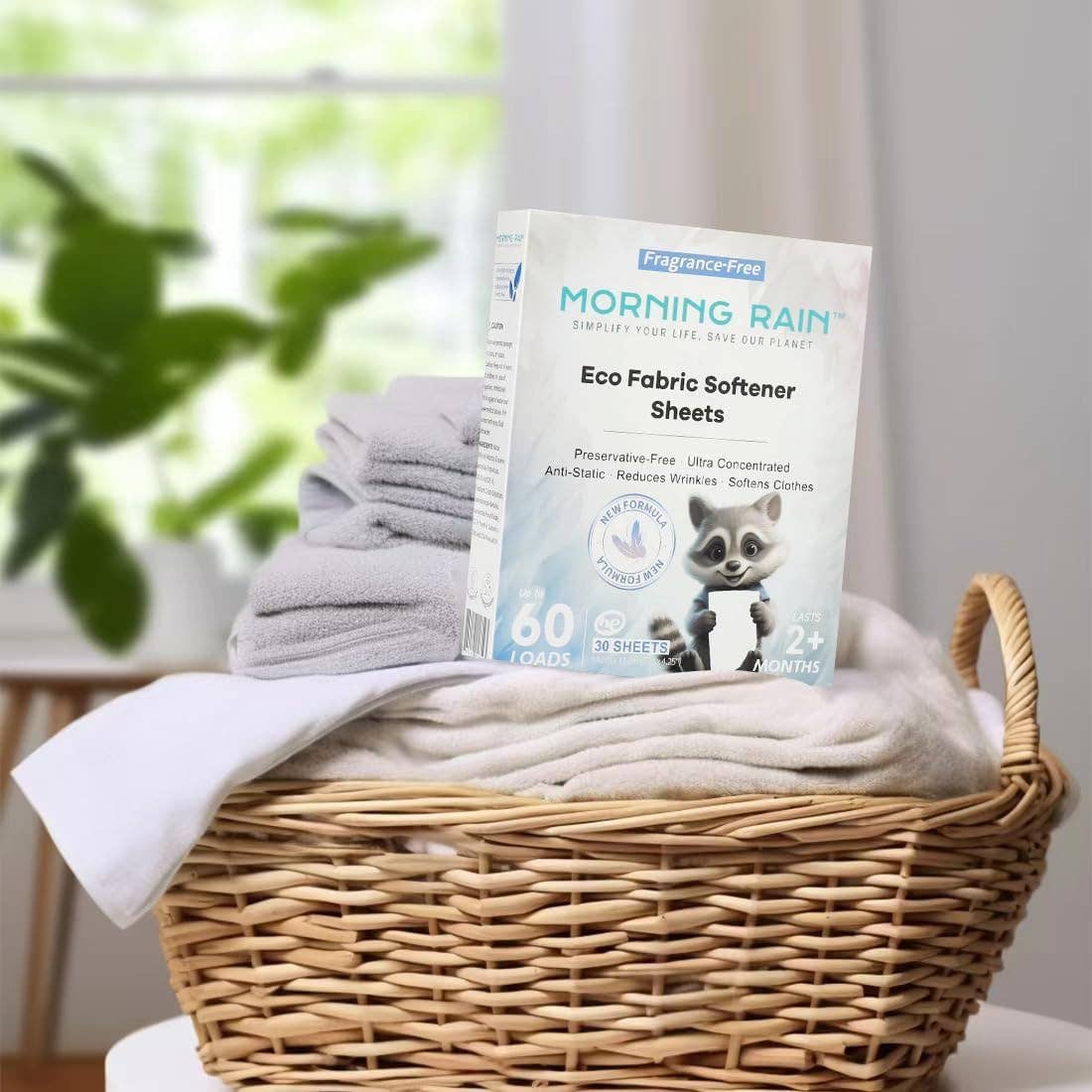 Morning Rain - Wholesale Fabric Softener - Softener Sheets New Formul Fragrance-Free 60 loads8