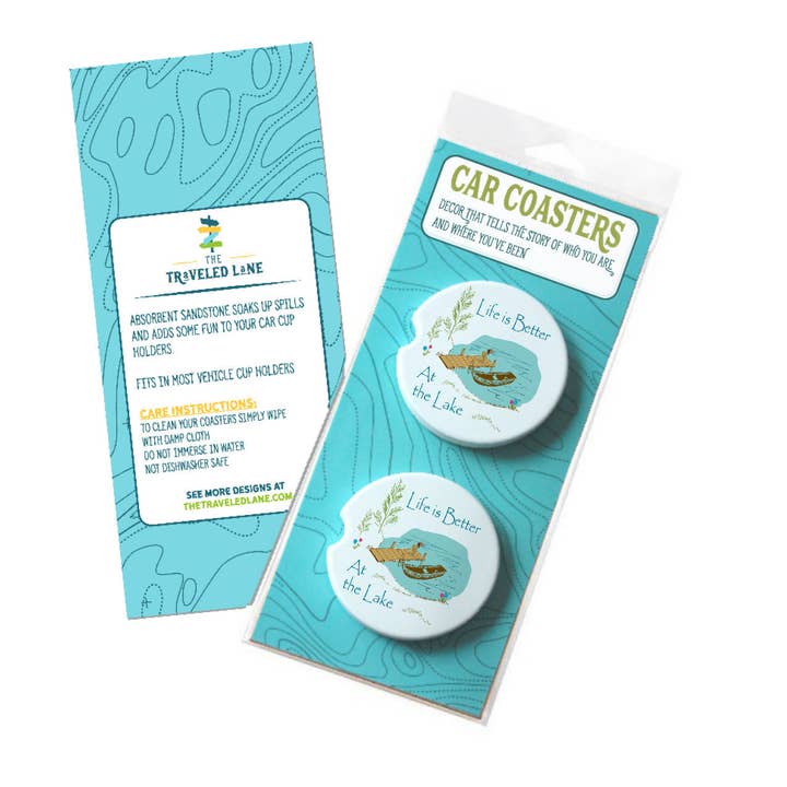 Life is Better at the Lake Car Dessous de verre - Lot de 2 pour la vente par The Traveled Lane®