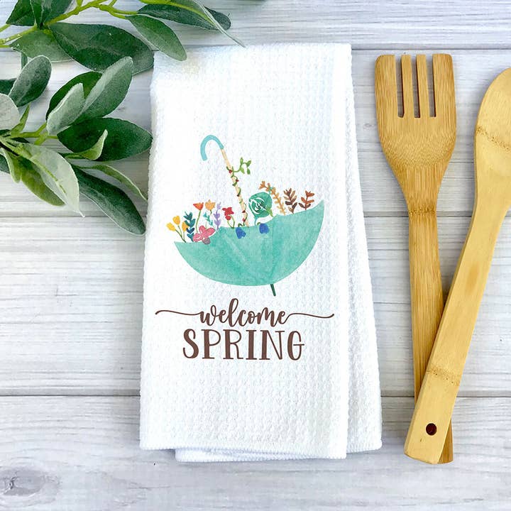 Canary Road - Wholesale Tea Towel - Floral Kitchen Towel, Welcome Spring Dish Towel, Tea Towel