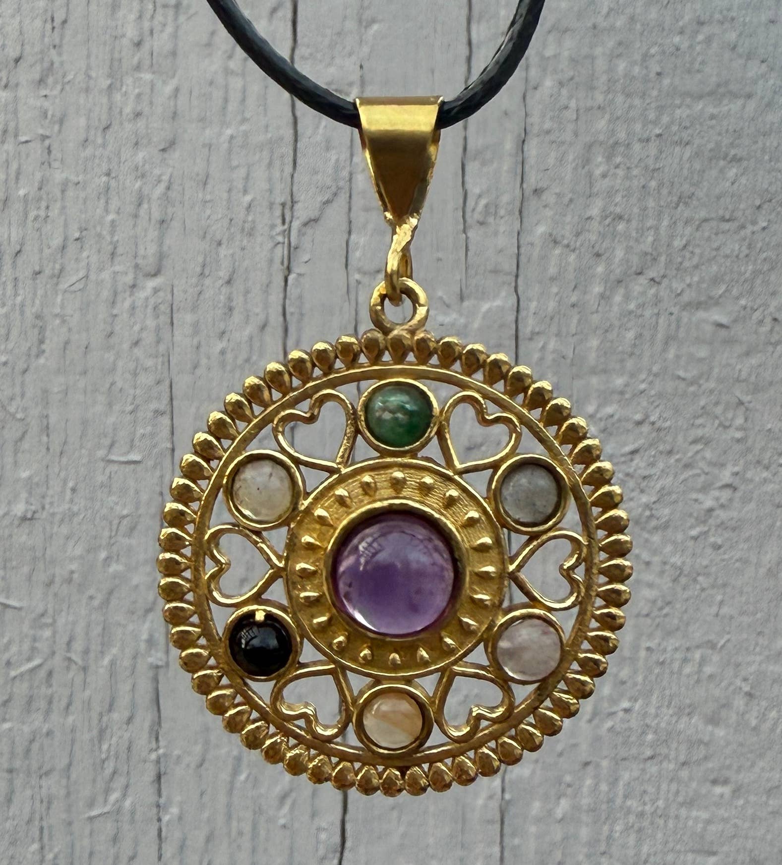 Lungta Imports - Wholesale Pendant/Charm Necklace - 7 Charka Stones Silver Pendant Meditation Yoga Jewelry1