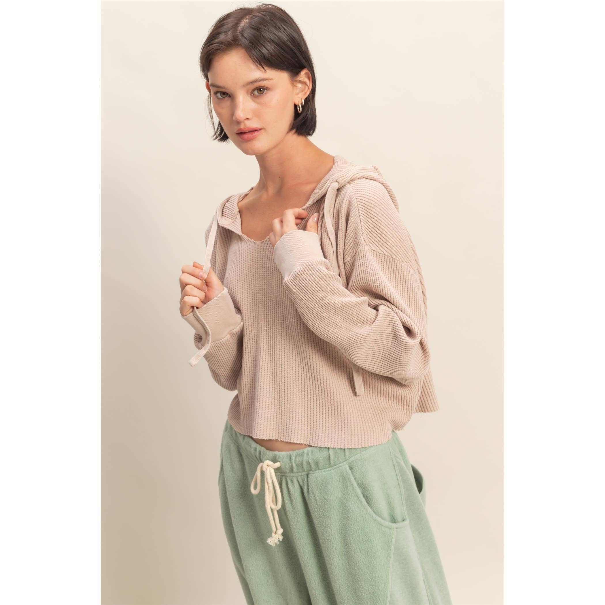 HYFVE – Hoodie – Mulher por atacado – Hoodie de Malha Waffle Cropped com Lavagem Mineral12