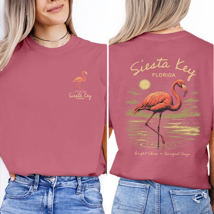 Textile Graphix - Wholesale Screen Printed T-Shirt - Women's - Siesta Key Florida T-Shirt | Flamingo Beach Souvenir Tee | Coastal Vacation Shirt | Vintage Tropical Travel Gift2