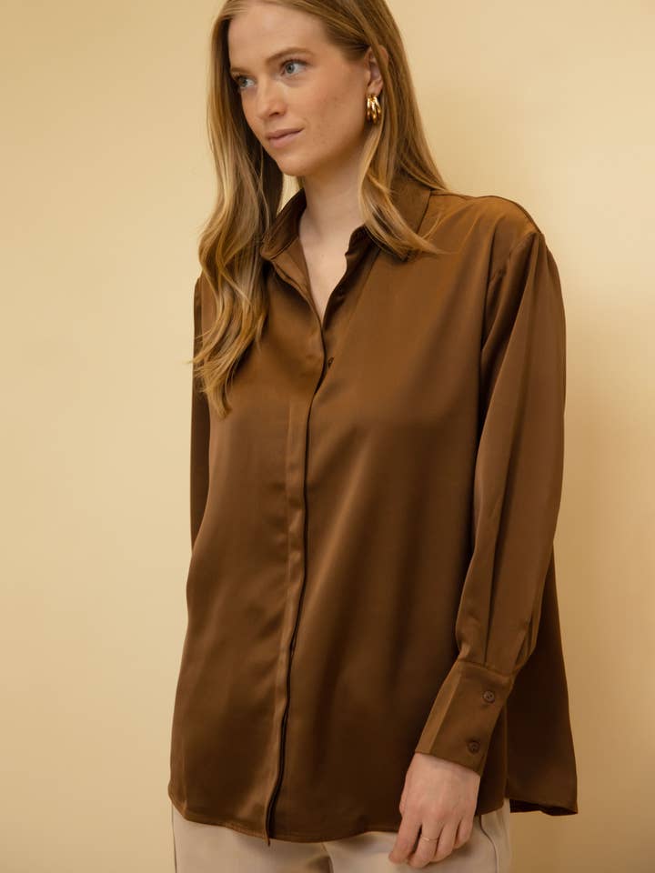 Satin Placket Cover Button Up Shirt for wholesale by Before You Collection