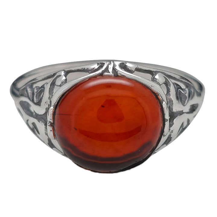 Amberman - Wholesale Cocktail/Statement Ring - Cherry Amber Sterling Silver Ring2