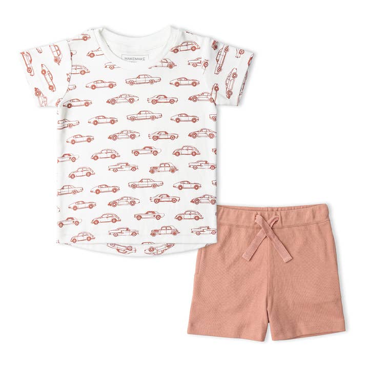 Organic Tee & Shorts Set - Cars for wholesale by Makemake Organics