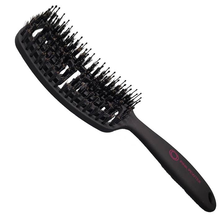Pink Pewter - Wholesale Hair Brush/Comb - "Extreme Vented Flex" Small Contoured Styling Brush (Nylon + Boar)