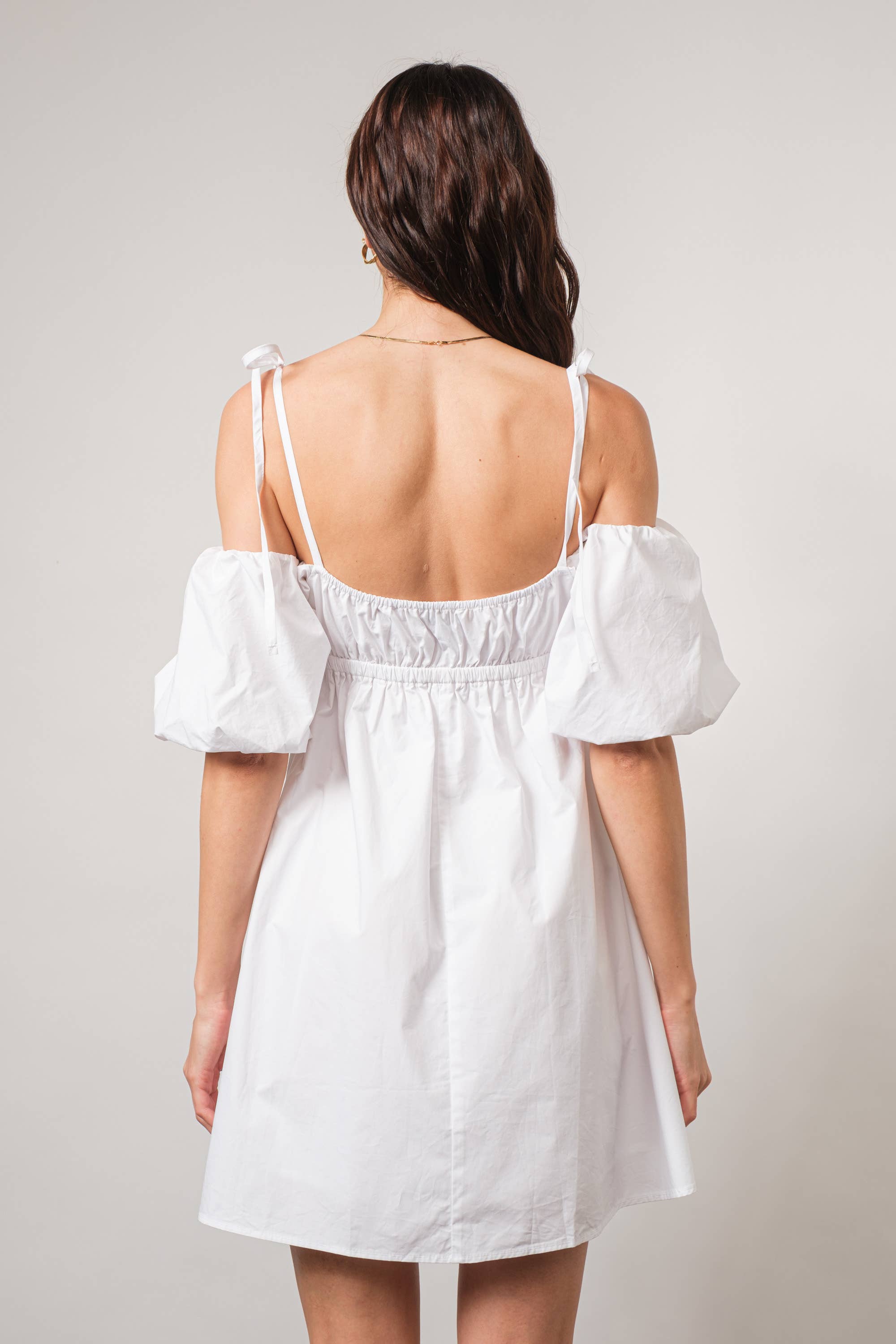 White Bennet Empire-Waist Cold-Shoulder Mini Dress for wholesale on Faire3