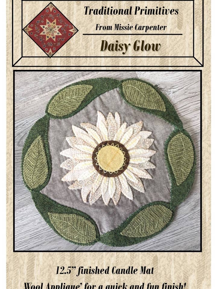 Daisy Glow Candle Mat Wool Applique Pattern for wholesale by Traditional Primitives