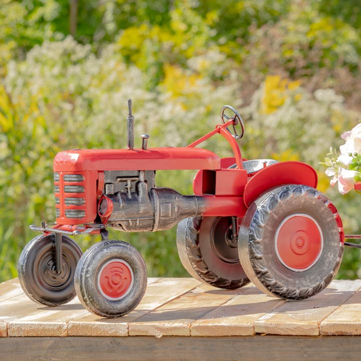 Zaer Ltd. International - Wholesale Christmas Decoration - 3.4 Foot Long Small Red Metal Tractor with Cart11