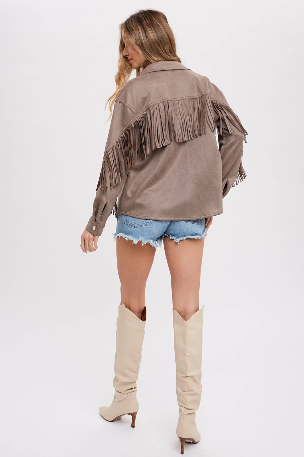 Bluivy - Wholesale Shirt Jacket/Shacket - Women's - VEGAN SUEDE FRINGED SHACKET34