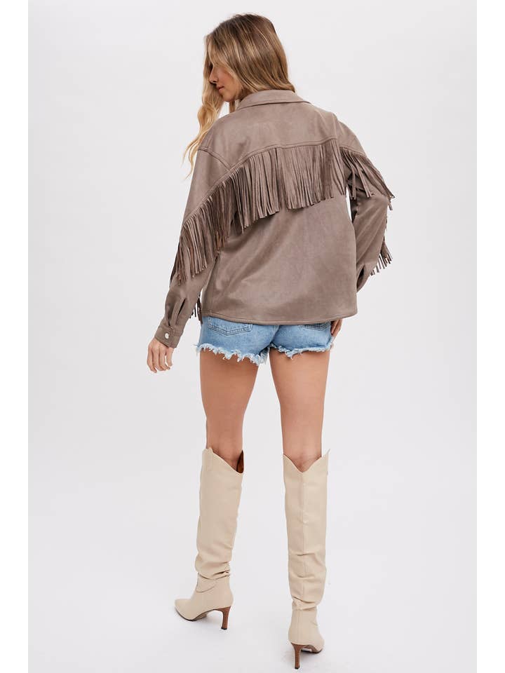 Bluivy - Wholesale Shirt Jacket/Shacket - Women's - VEGAN SUEDE FRINGED SHACKET34