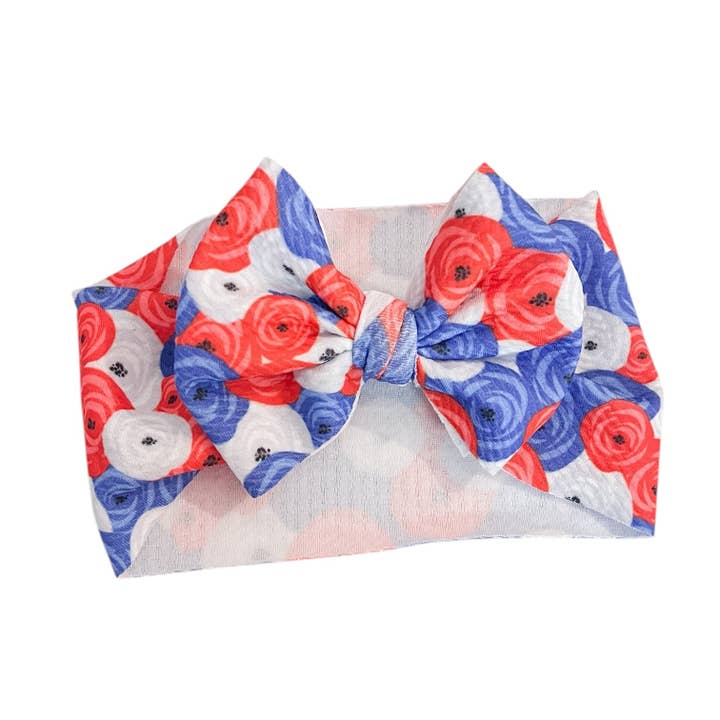 Fiocco per neonati con fiori patriottici rosso, bianco e blu per la vendita all'ingrosso da parte di Tiny toes Baby Co