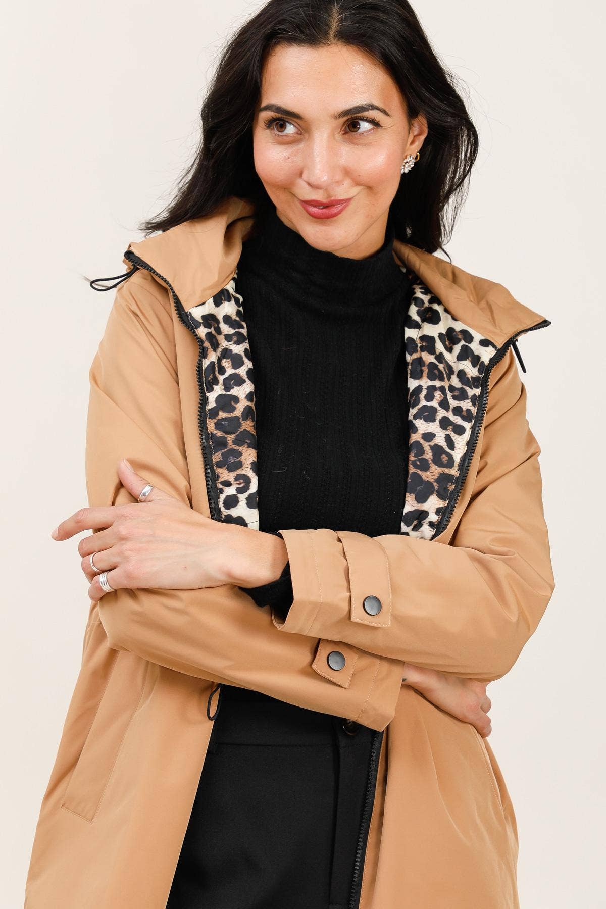 Attrait Paris - Wholesale Windbreaker - Women's - Leopard lined waterproof long jacket7
