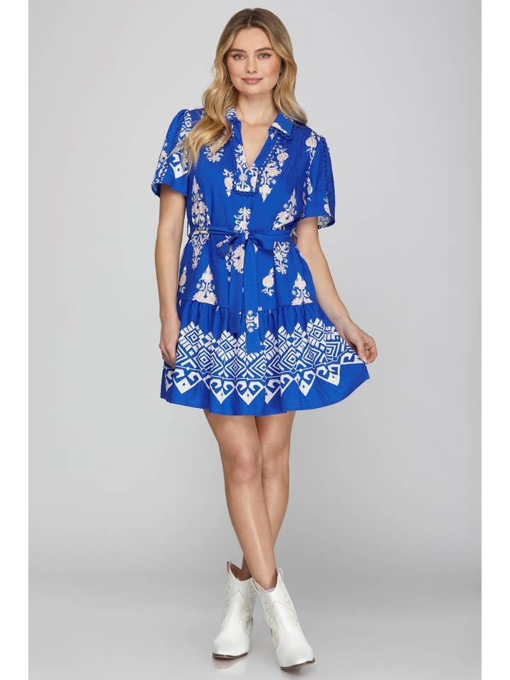 Peace Love Line - Wholesale Dress - Women's - PL6695 - WOVEN BORDER PRINT MINI DRESS